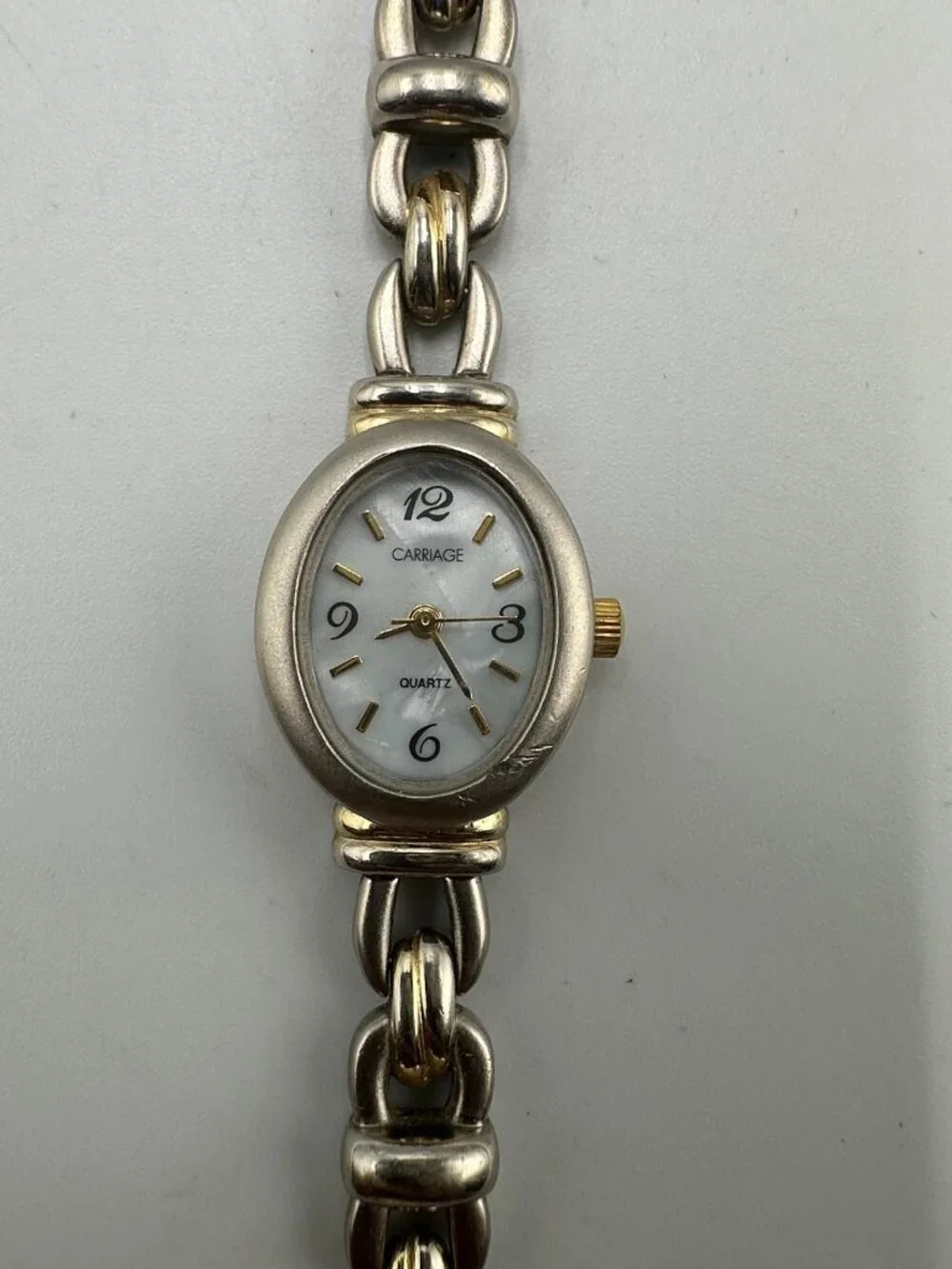 3/$30 Carriage Watch Women Silver Gold Two Tone Oval Dial 19MM New Battery 6.5'